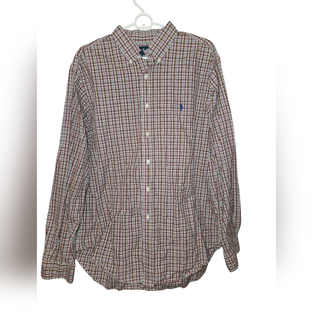 RALPH LAUREN CLASSIC FIT 17/XL Men's XL Button Down Shirt Red Blue Plaid